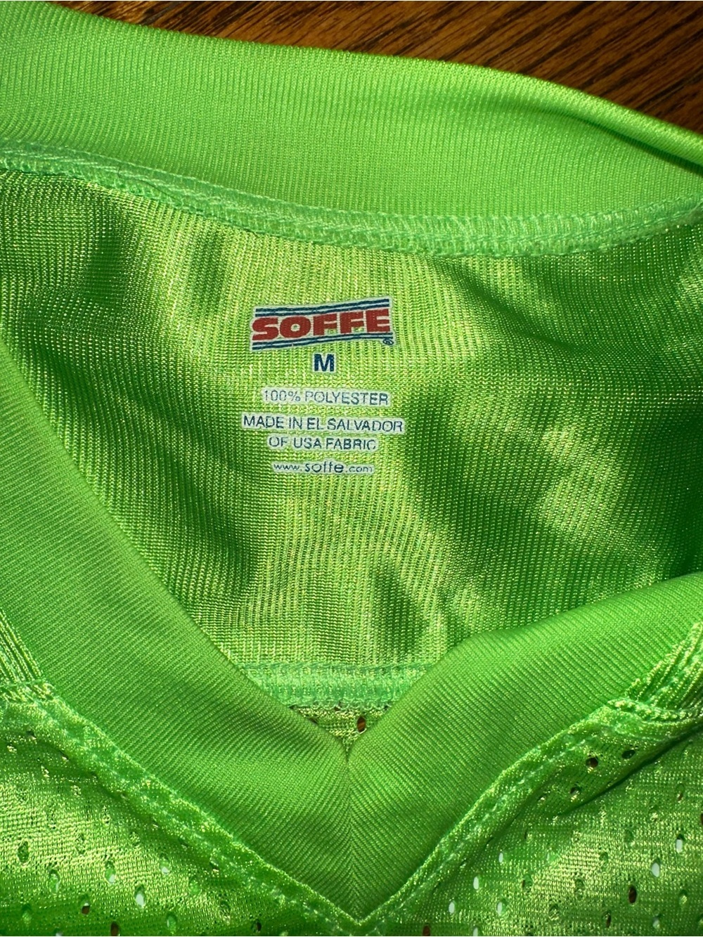 Soffe V-Neck Neon Green 'CHEER' Glitter Mesh Jersey Top - EUC Medium - Picture 5 of 6